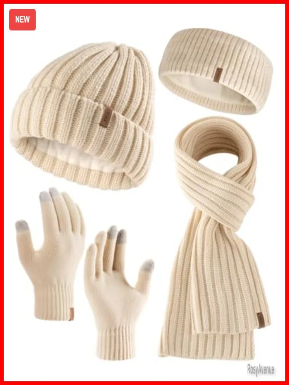 Winter Beanie Hat, Scarf and Gloves Set, Soft Fleece Lined, Touchscreen Gloves,